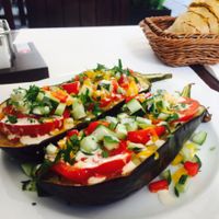 Vegan eggplant (only vegan main). it was hearty and delicious!  at Aubergine in Bucharest