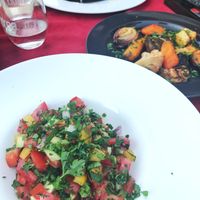 Salad, Roasted Veggies and Vegan Eggplant Entree.   at Aubergine in Bucharest
