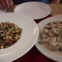 Lentil salad and mushrooms at Aubergine in Bucharest