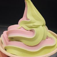 Strawberry and Green Tea swirl at Yoga-urt in Glendale
