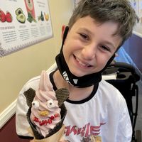 Mini strawberry monster cone  at Yoga-urt in Glendale