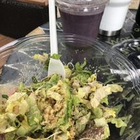 Cesar salad and lavender smoothie  at Thrive in Boulder