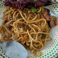 Noodles and barbecue at Wellnessland Vegetarian Cafe in Cebu