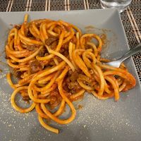 Bucatini all'amatriciana at Ma va' in Rome