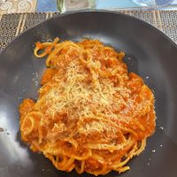 Linguine all’amatriciana  at Ma va' in Rome