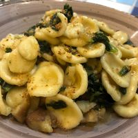 Orecchiette con cime di rapa, castagne e pane profumato at Ma va' in Rome