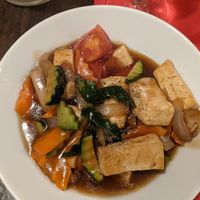 Vegan dish with tofu and veggies in a Saigon sauce at La Baie du Dragon in Marseille