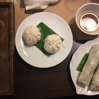 Starters with tea in a nice teapot and spring rolls and Banh bao at La Baie du Dragon in Marseille