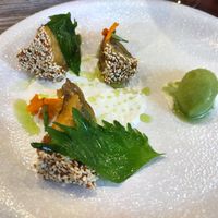 Vegan starter (eggplant) at La Table du Marche in Bergerac