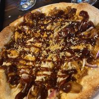 Barbecue jackfruit pizza  at 3 Brothers Vegan Cafe in Copiague