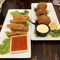 Mozzarella sticks and crab cakes  at 3 Brothers Vegan Cafe in Copiague