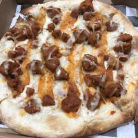 Buffalo chicken pizza this was bomb I thought it was real chicken  at 3 Brothers Vegan Cafe in Copiague