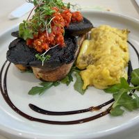 Vegan version of mushroom toast. More expensive, awful vegan egg from a packet, but some elements were good.  at The Beet Bar in Townsville