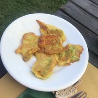 Fiori di zucca in pastella di farina di ceci  at Podere Capanne in Rome
