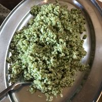 First course: rice with rucola+cashew+pine nut pesto at Podere Capanne in Rome