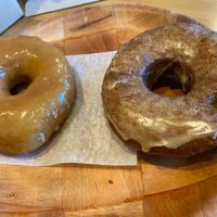 NV salted caramel and vegan espresso glazed.  at Vortex Doughnuts in Asheville