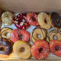 bakers dozen with an assortment of yeast donuts at Vortex Doughnuts in Asheville