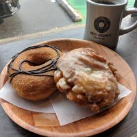 Vortex and apple fritter at Vortex Doughnuts in Asheville