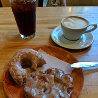 Glazed donit and apple fritter at Vortex Doughnuts in Asheville