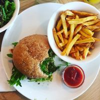 Aubergine veggie burger with pesto sauce at Beet in Luxembourg City