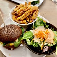 Mexican Burger with homemade fries and Salad (best. dressing. ever.)   at Beet in Luxembourg City