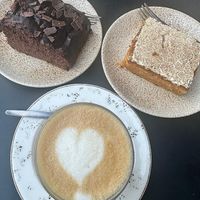 Carrot cake, triple chocolate and cappuccino at Beet in Luxembourg City