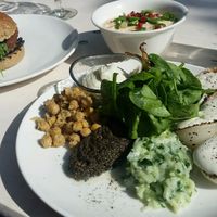 Aubergine burger, vegan platter, lentil soup and a really nice green juice.  at Beet in Luxembourg City