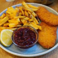 Schnitzel w/Lingonberry jam at Beet in Luxembourg City