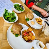 Avocado burger with chili cheese sweet potato fries at Beet in Luxembourg City