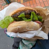 Cheeseburger at Loving Hut Caravan in Nelson