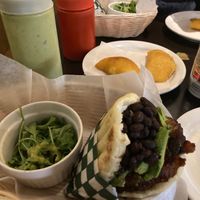Frijoles, guacamole and plantano arepa and some empanadas  at Arepera in Montreal