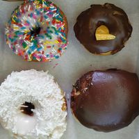 Chocolate vanilya, Pina colada, chocolate honey, sprinkle at The Big O Doughnuts in Salt Lake City