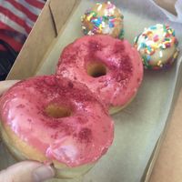 The raspberry doughnut here was SO good; sweet with some tart dried fruit on top.   at The Big O Doughnuts in Salt Lake City