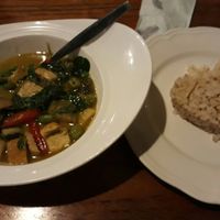 Green curry with brown rice at The Riverside Restaurant in Lampang
