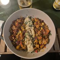 vegan chilli homemade seitan with basmati rice at Karuzo in Sarajevo