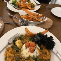 Sweet potato and spinach stew with vegetable sides   at Cafe Vin Cinq in Rugby