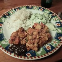 Curry rce with a side of cucumber salad. #Veganuary at MKZ in Amsterdam