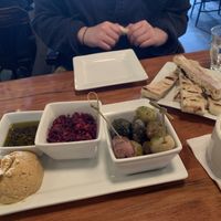 hummus antipasta, quinoa, beet, and Moroccan spice antipasta, and wrinkled potato antipasta at Republic Cafe in Manchester