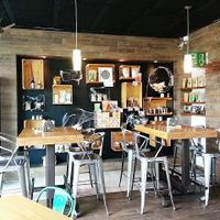 Shelves with confitures, cacao nibs, granola etc. at Vitality Kitchen in Puebla