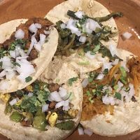 Taquitos veganos de Tinga, Chorizo, Pibil y Rajitas. Exquisitos!  at El Arbol Taqueria Vegetariana in Puebla