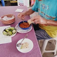 Vegan soup and delicious tacos for a quick lunch at Encuentro Comercial Sustentable Tameme in Puebla