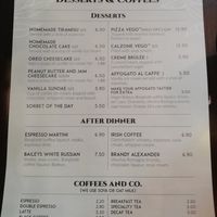 Dessert menu at NovaPizza Vegan Kitchen in Edinburgh
