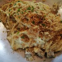 Spaghetti carbonara at NovaPizza Vegan Kitchen in Edinburgh