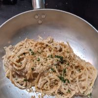 Spaghetti carbonara at NovaPizza Vegan Kitchen in Edinburgh