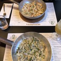 salmon penne and carbonara   at NovaPizza Vegan Kitchen in Edinburgh