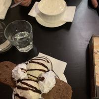 Bottom - Vanilla sundae with chocolate sauce and biscuits Top -  Tiramisu special (had strawberries and white chocolate)    at NovaPizza Vegan Kitchen in Edinburgh