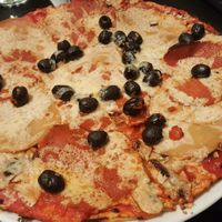 Vegan create your own - olives, pepperoni, chicken and mushrooms at NovaPizza Vegan Kitchen in Edinburgh