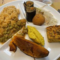 Buffet style lunch and they serve you while explaining dishes (due to COVID). at Flora in Verona