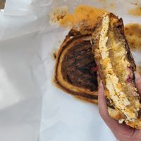 the dale earnhardt: blackened tofu, russian dressing, sauerkraut, vegan mayo on marbled rye at Two Beards Deli in Grand Rapids