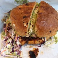 BBQ jackfruit messy and delicious  at Two Beards Deli in Grand Rapids